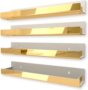 4-Pack 15" Gold Reflective Acrylic Floating Shelves for Sunglasses & Toy Display - Picture 1 of 3