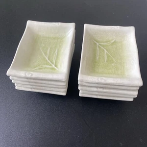 Crate And Barrel Set of 10 Small 4” Plates Green Leaf Ceramic Crackle Ceramic - Picture 1 of 17