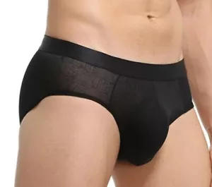 Mens 2 Pack Jet Black Ice Silk Mesh Low Rise Briefs With 3D Pouch! Size Medium - Picture 1 of 2