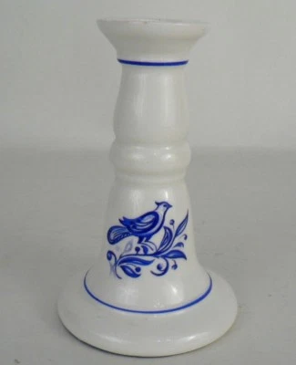 Candlestick Holder Blue and White Ceramic Taper 5-3/8" Quail Bird Hallmark Brand - Image 1 of 4