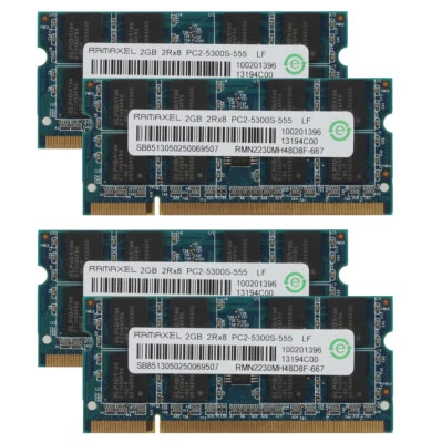 Ramaxel 4X 2GB 2RX8 PC2-5300S SODIMM Memory Laptop DDR2 667Mhz RAM Unbuffered - Image 1 of 4