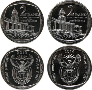 SOUTH AFRICA/SOUTH AFRICA 2 x 2 Rand 2013 + 2014 UNC 'Union Buildings' (2 Types) - Picture 1 of 1