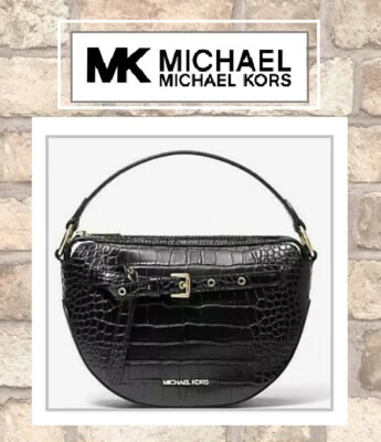 NWT MICHAEL KORS EMILIA Half Moon Small Saddle Shoulder Crossbody Bag In BLACK - Изображение 1 из 4