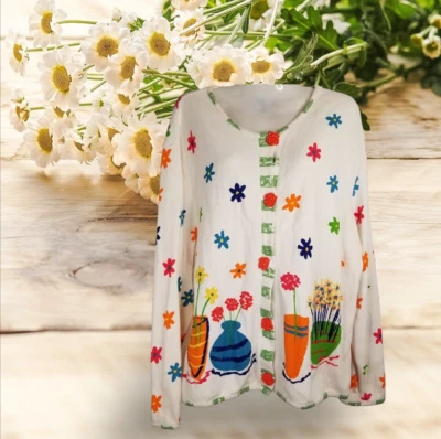 Cárdigan para mujer con flores Cottage Core botones en forma de flor onque informal grande Foto 1 de 4