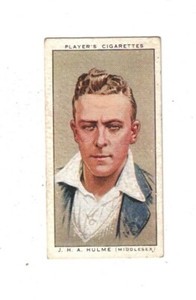 John Player Cigarette Card Cricketers 1934 No.13 - J.H.A. Hulme