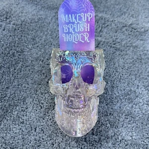 Soporte de cepillo de maquillaje calavera arco iris iridiscente lápiz taza gótico Halloween - Imagen 1 de 16