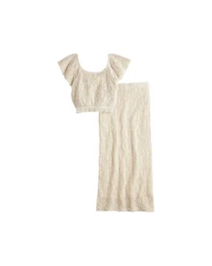 NWT Freshman 1996 Women Size L Ivory Maxi Skirt Crocheted Short Sleeve Top - Picture 1 of 6