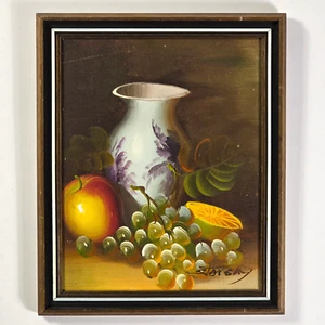 VTG 196O's Framed Original Oil on Canvas Board, Still Life Fruit Vase 9.5"x11.5" - Picture 1 of 7
