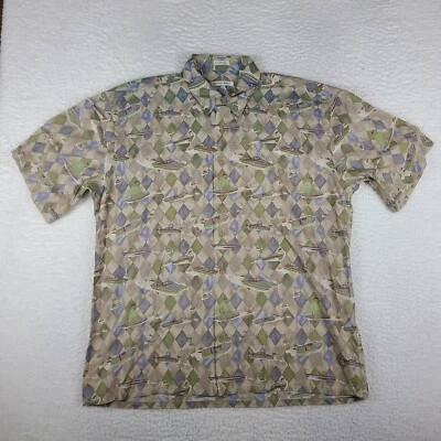 Burma Bibas Dress Shirt Mens XL Blue Tan Brown Hawaiian Button Up 60 Singles - Image 1 of 4