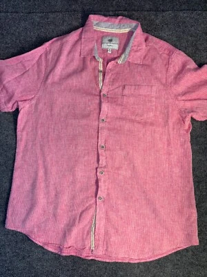 Camisa Report Collection Para Hombre XL Rosa Mezcla de Lino Manga Corta Cuello Abotonado Foto 1 de 4