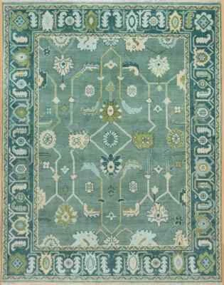 Verdant Green Turkish Indo Oushak Contemporary Hand-knotted rugs living area Rug - Image 1 of 4