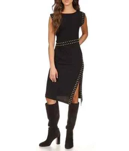Michael Kors Women's Crew Neck Sleeveless Petite Astor Studded Dress, Black, P/S - Picture 1 of 8