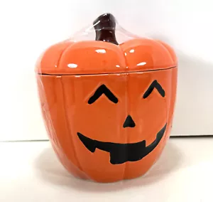 New ORANGE Jack-O-Lantern PUMPKIN Kids Candy Pet Dog Biscuits CANISTER Treat Jar - Picture 1 of 7