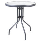 Bistro Set Grey Wicker Chairs Round Glass Table Rattan Seat Outdoor Garden Patio