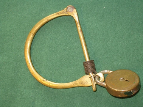 Victorian Brass Kit Bag Ring &  Anchor Marked Padlock Cover