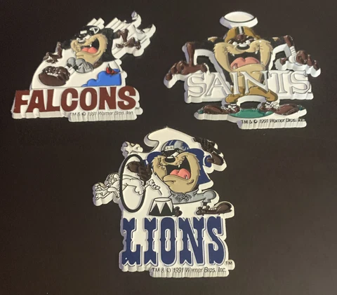 Vintage Saints Falcons Lions - Taz NFL Magnet Football Fridge Looney Tunes Lot Cover