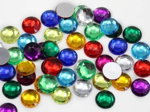 15mm Assorted Colors Flat Back Acrylic Round Gems - 120 Pieces - Picture 1 of 4