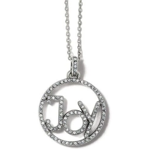 Brighton Illumina Joy Necklace-silver color- round- word J O Y