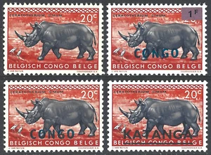  Congo Belgian 1959-60.  Rhinoceroses, 4 MNH Stamps - Picture 1 of 1