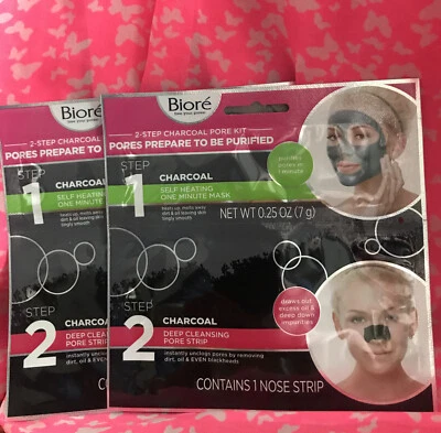 Biore~2-step Charcoal Pore Kit~Self Heating Mask + Pore Strip~2 Packs - Image 1 of 3