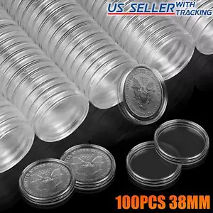 100pcs 38mm Coin Storage Holder Box Capsules Clear Round Display Case Container - Picture 1 of 5