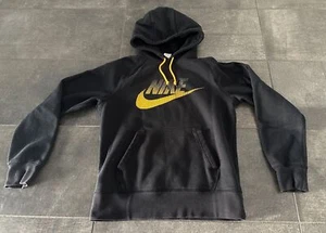 Nike Thick Cotton Hoodie Mens Small Black Large Striped Orange Swoosh Logo - Picture 1 of 4