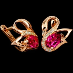 Orecchini Donna Argento Sterling 925 placcato oro con pietra Topazio Rosa - Foto 1 di 3
