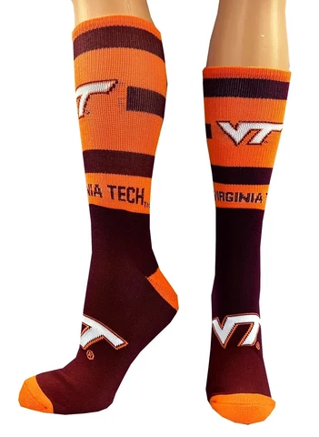 VIRGINIA TECH HOKIES NCAA RUGBY STRIPED CREW SOCKS MEN'S L 8-13 FREE SHIP Cover