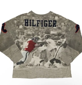 VTG Tommy Hilfiger Crewneck XL Youth Sweatshirt All Over Football Print Y2K RARE - Picture 1 of 9