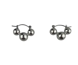 Ann Taylor Silver Tone Triple Metal Stud Lever Back Earrings - Picture 1 of 20