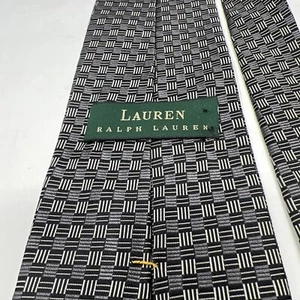 Cravate vintage Lauren Ralph Lauren étiquette verte gris/noir ~ SOIE fabriquée aux États-Unis - Photo 1 sur 3