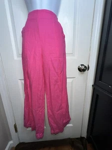 NWT Happily Grey Womens Small Hot Pink Linen Wide Leg Split Cover Up Pants S - Picture 1 of 14