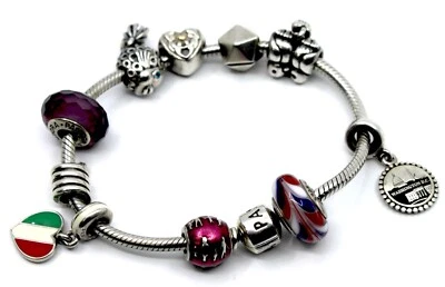 Sterling Silver Pandora 10 Charms Bracelet 7"in Long - Image 1 of 4