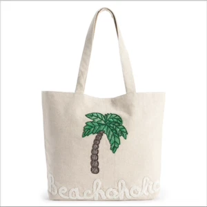 NWT $68 SAM EDELMAN "Beachaholic" Embroidered Beaded Canvas Tote Bag - Picture 1 of 5