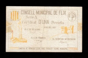 F.C. FLIX (TARRAGONA) , 1 PESSETA 1937 , MBC . - Bild 1 von 2