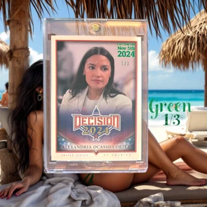 2024 DECISION ALEXANDRIA OCASIO-CORTEZ 1/3 LIME GREEN FOIL AOC RESIST TRUMP! - Picture 1 of 2