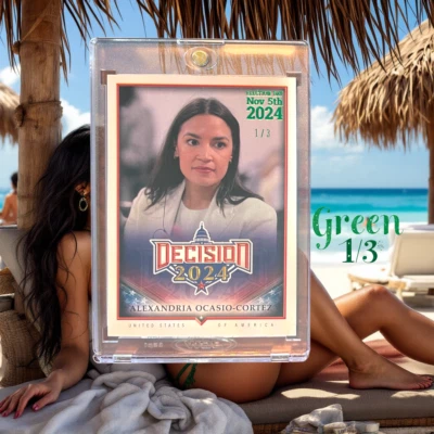 2024 DECISION ALEXANDRIA OCASIO-CORTEZ 1/3 LIME GREEN FOIL AOC RESIST TRUMP! - Image 1 of 2