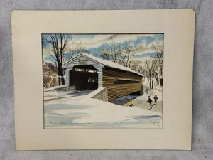 Aquarell Gemälde Rapp's Covered Bridge Grays Aquarelle schön! - Bild 1 von 7