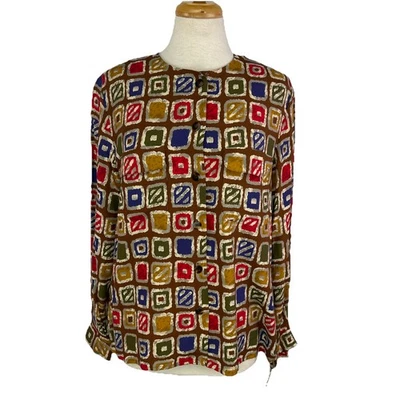 Blusa De Colección Evan Picone Talla 14P Abotonada Años 80 Nueva de Lote Antiguo Geométrica Colorida Otoño Foto 1 de 4