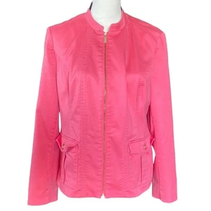 Charter club Jacket Zip Front Pockets Collarless Pink Blazer Casual women size 8 - Picture 1 of 6