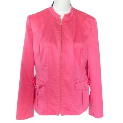 Charter club Jacket Zip Front Pockets Collarless Pink Blazer Casual women size 8 - Image 1 of 4