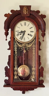 Ornate Carved Red Oak Wood Reverse Gold Leaf  Unbranded Wall Clock - Runs Great - Image 1 of 4
