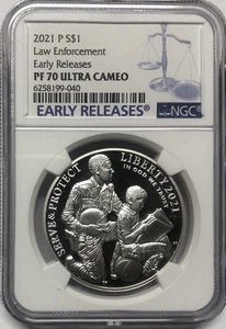 2021 LAW ENFORCEMENT Silver Dollar NGC PF70💥FLAWLESS QUALITY💥EARLY RELEASE - Picture 1 of 5