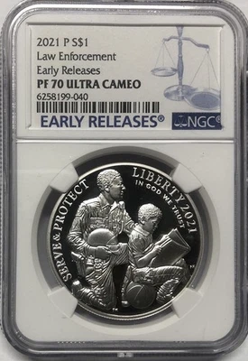 2021 LAW ENFORCEMENT Silver Dollar NGC PF70💥FLAWLESS QUALITY💥EARLY RELEASE - Image 1 of 4