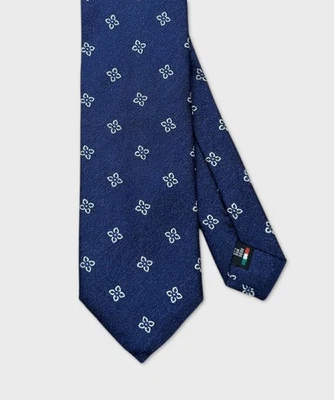 Galise cravatta tre pieghe in seta jacquard, blu fiori bianchi CR3SJ.14 - Immagine 1 di 2