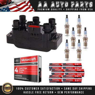 Ignition Coil & 6 Motorcraft Platinum Spark Plug for Ford Taurus Windstar FD488 - Image 1 of 4