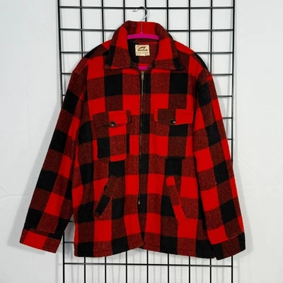 Chaqueta De Colección de Lana Duxbak Cremallera Completa Para Hombre Grande Roja Negra Búfalo Cuadros Caza Foto 1 de 4