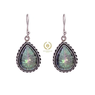 Natural Mystic 925 Sterling Silver Pear Cut Rainbow Topaz Earrings Women's - Image 1 of 4