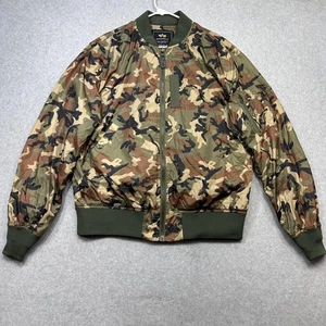 Alpha Industries Jacket Mens Large Woodland Camo Bomber MA-1 Flight Zip Pockets - Picture 1 of 18