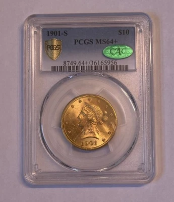 1901-S $10 Gold Eagle Liberty Head PCGS MS-64 + CAC - Image 1 of 4